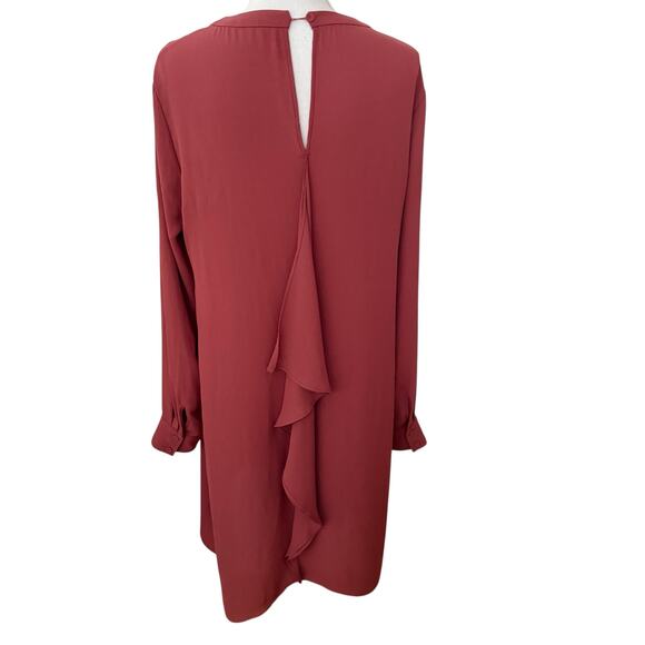 BCBGMAXAZRIA Dusty Rose Mauve Flowy Cascading Ruffle Tunic Dress Size Large - Picture 3 of 10